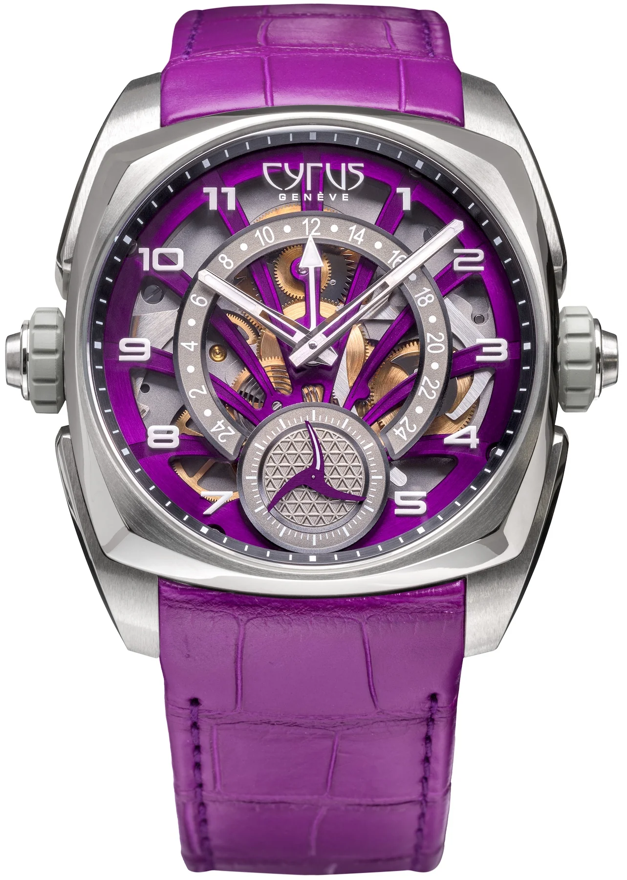 Cyrus Klepcys GMT Titanium Royal Purple Alligator Watch