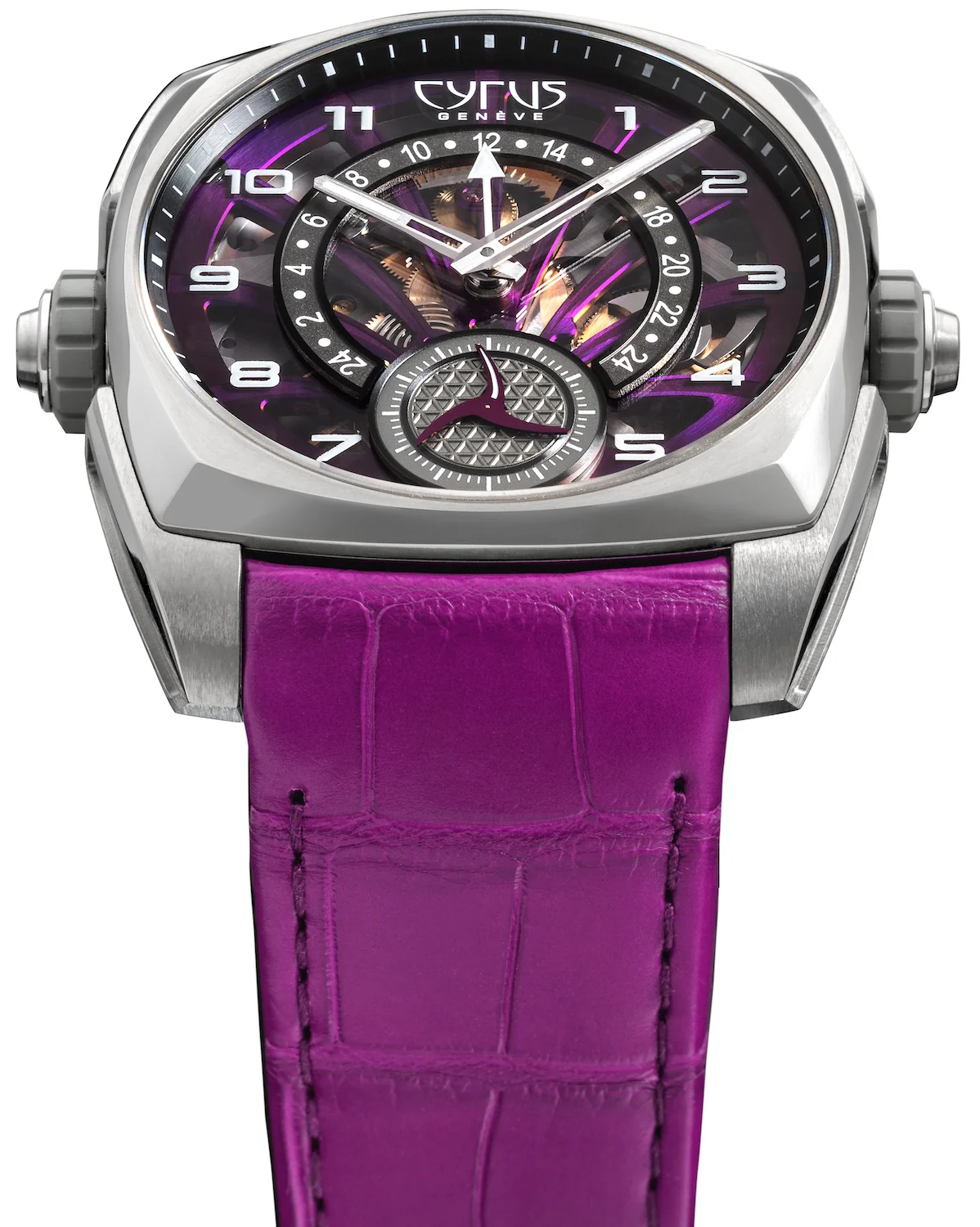 Cyrus Klepcys GMT Titanium Royal Purple Alligator Watch - Image 2