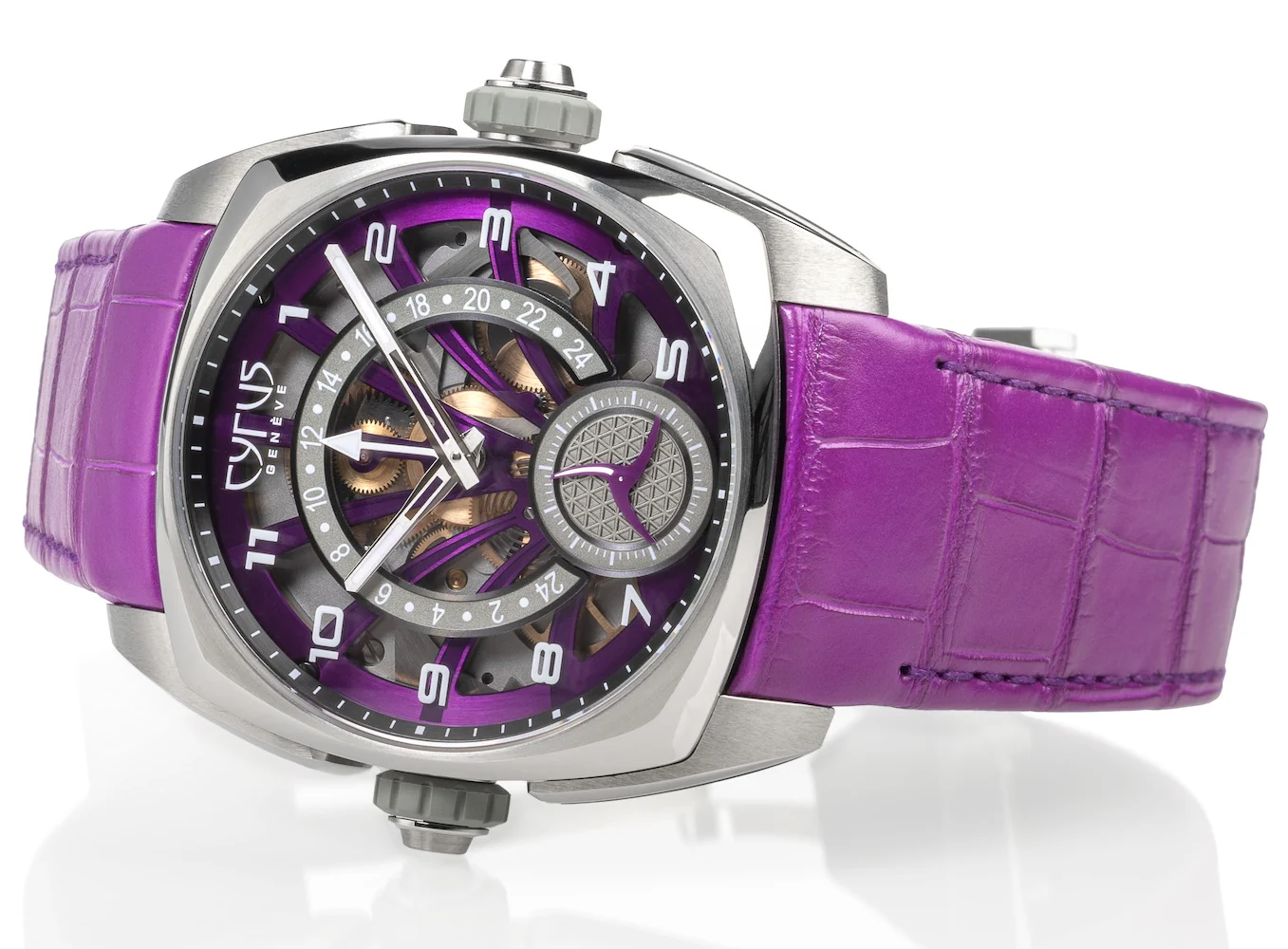 Cyrus Klepcys GMT Titanium Royal Purple Alligator Watch - Image 3
