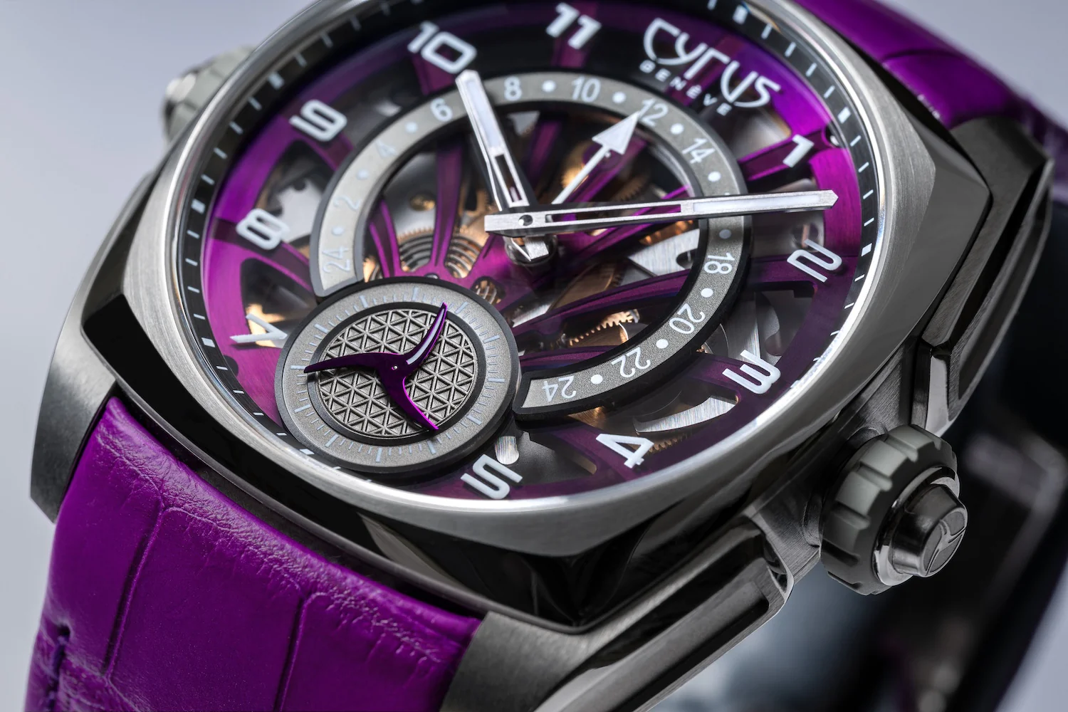 Cyrus Klepcys GMT Titanium Royal Purple Alligator Watch - Image 4