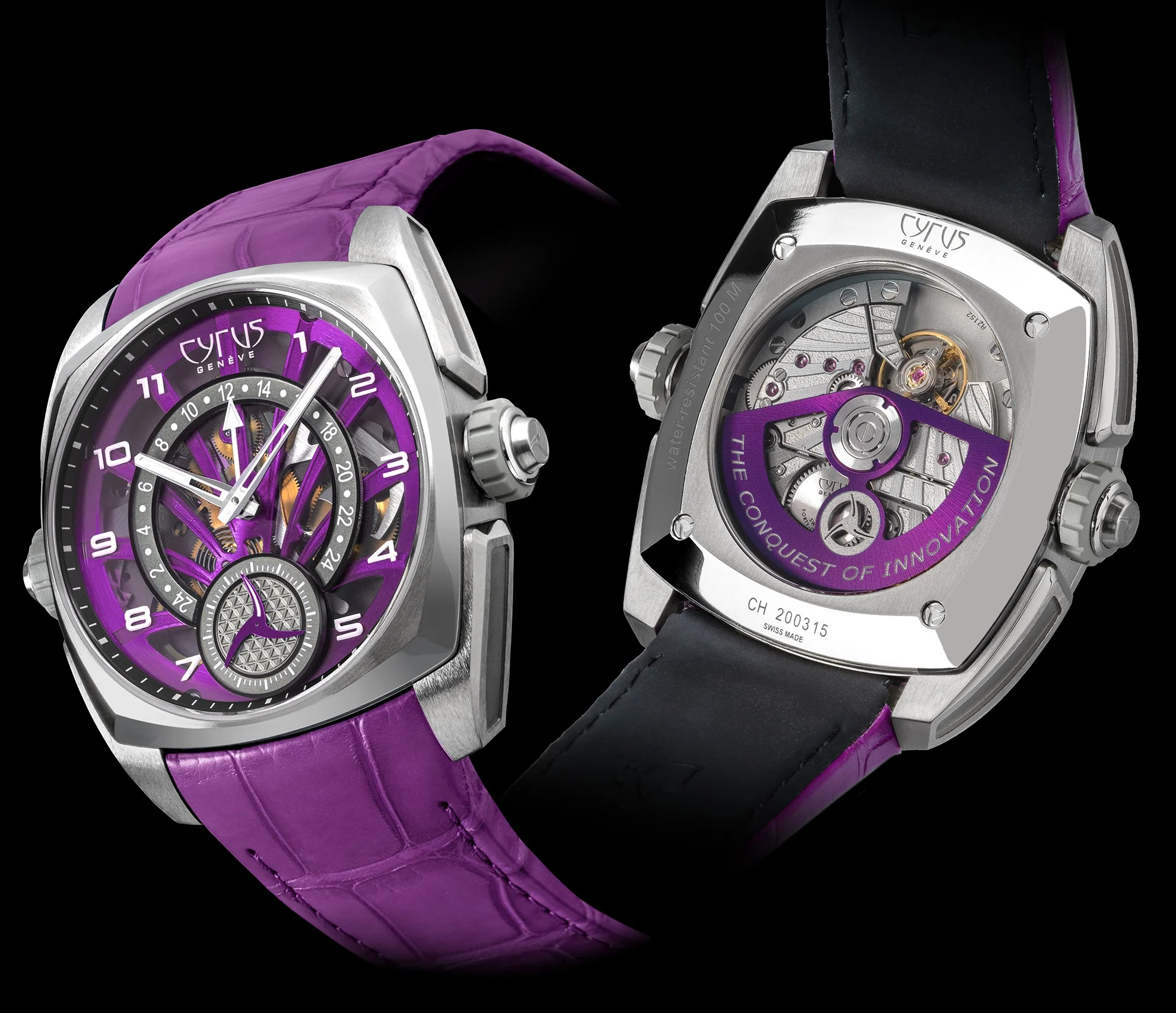Cyrus Klepcys GMT Titanium Royal Purple Alligator Watch - Image 7