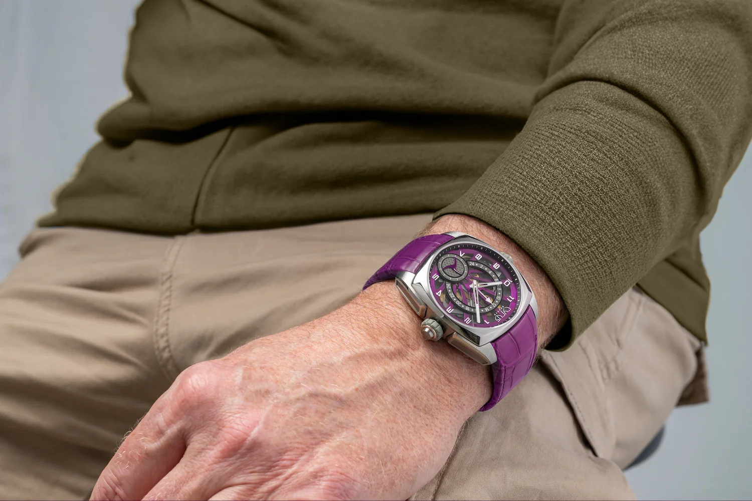 Cyrus Klepcys GMT Titanium Royal Purple Alligator Watch - Image 8