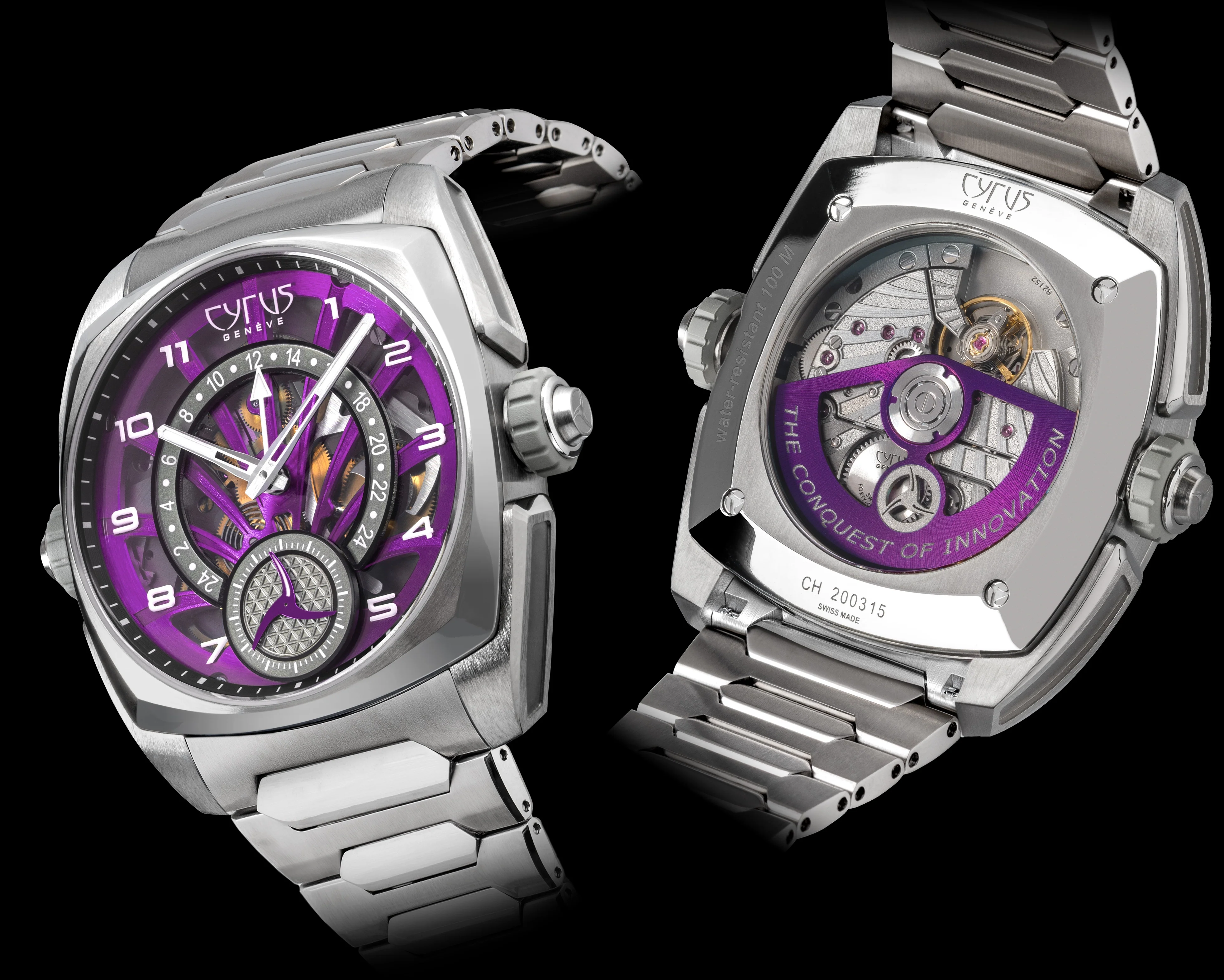 Cyrus Klepcys GMT Titanium Royal Purple Bracelet Watch - Image 3