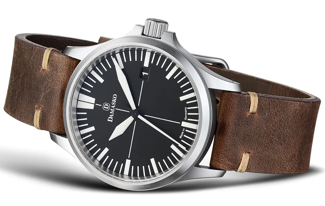 Damasko Watch DK32 Black Vintage Mocha Leather Pin - Image 4
