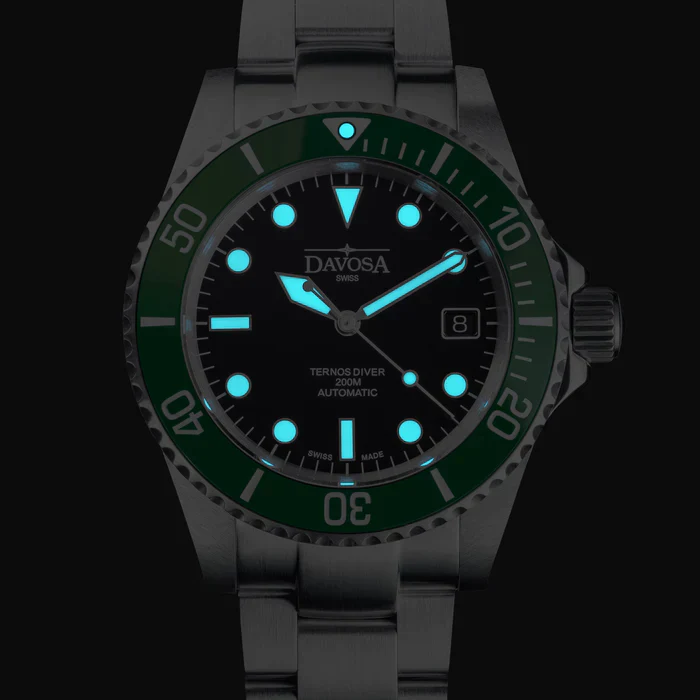 Davosa Watch  Ternos Diver Black and Green Dial Bezel Tri Link - Image 12