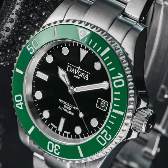 Davosa Watch  Ternos Diver Black and Green Dial Bezel Tri Link - Image 2