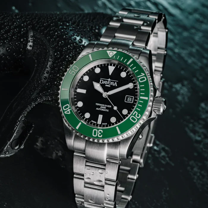 Davosa Watch  Ternos Diver Black and Green Dial Bezel Tri Link - Image 5