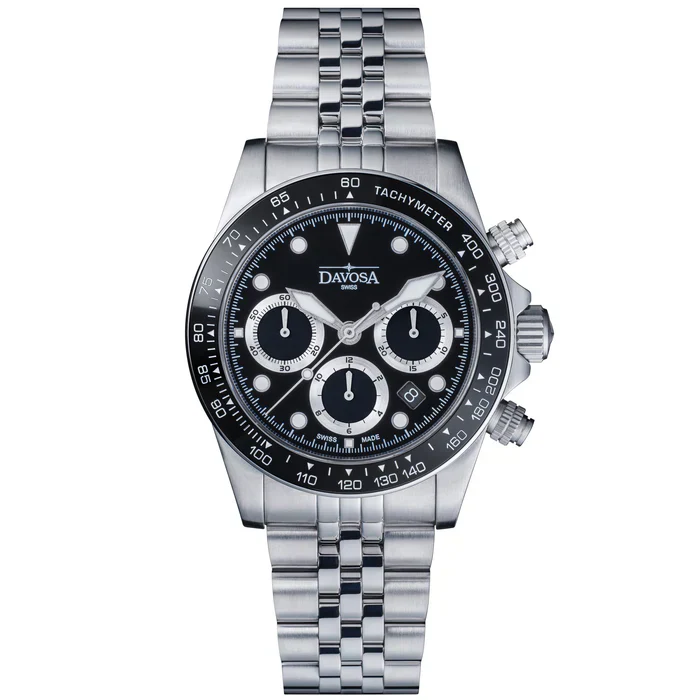 Davosa Watch Ternos Professional Chronograph Black Dial Penta Link Bracelet Watch