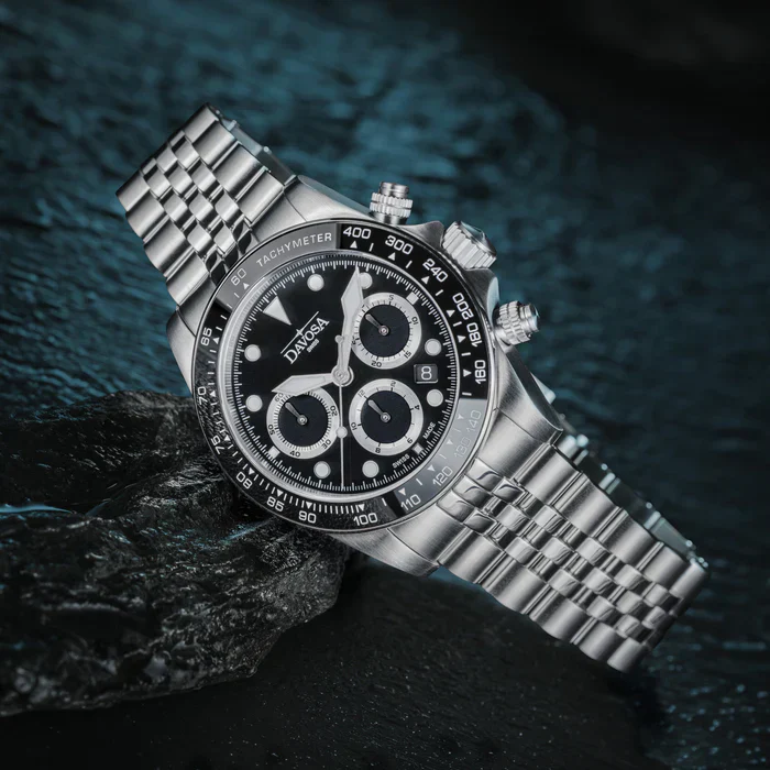 Davosa Watch Ternos Professional Chronograph Black Dial Penta Link Bracelet Watch - Image 5