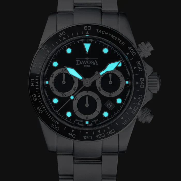 Davosa Watch Ternos Professional Chronograph Black Dial Tri Link Bracelet Watch - Image 9