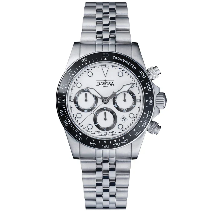 Davosa Watch  Ternos Professional Chronograph White Dial Penta Link Bracelet Watch