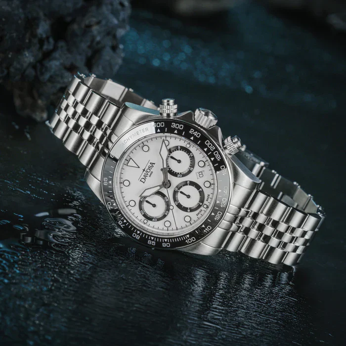 Davosa Watch  Ternos Professional Chronograph White Dial Penta Link Bracelet Watch - Image 3
