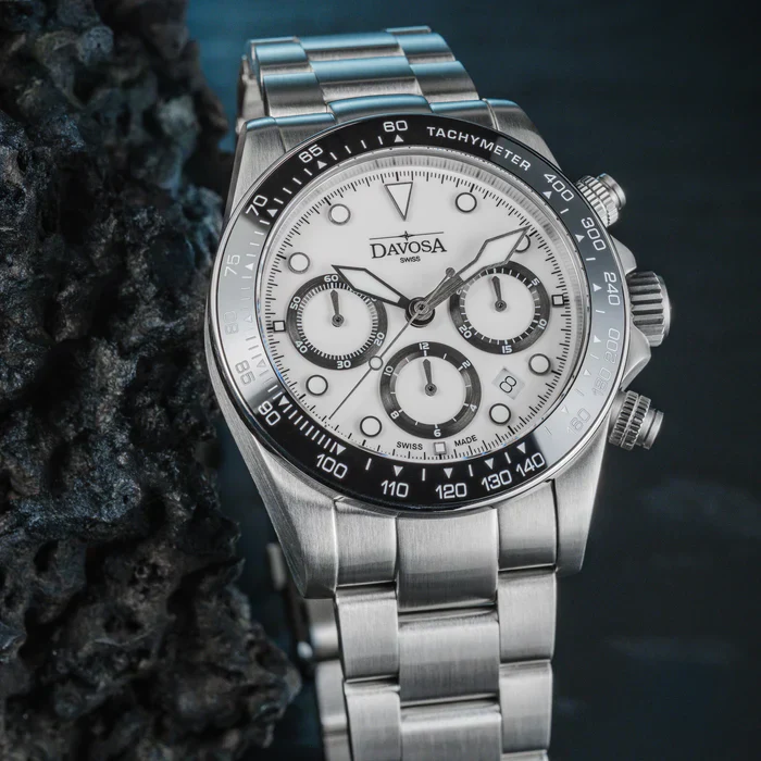 Davosa Watch Ternos Professional Chronograph White Dial Tri Link Bracelet Watch - Image 2