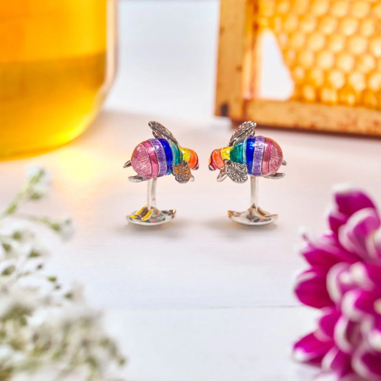 Deakin & Francis Cufflinks Limited Edition Sterling Silver Rainbow Bumble Bee - Image 2