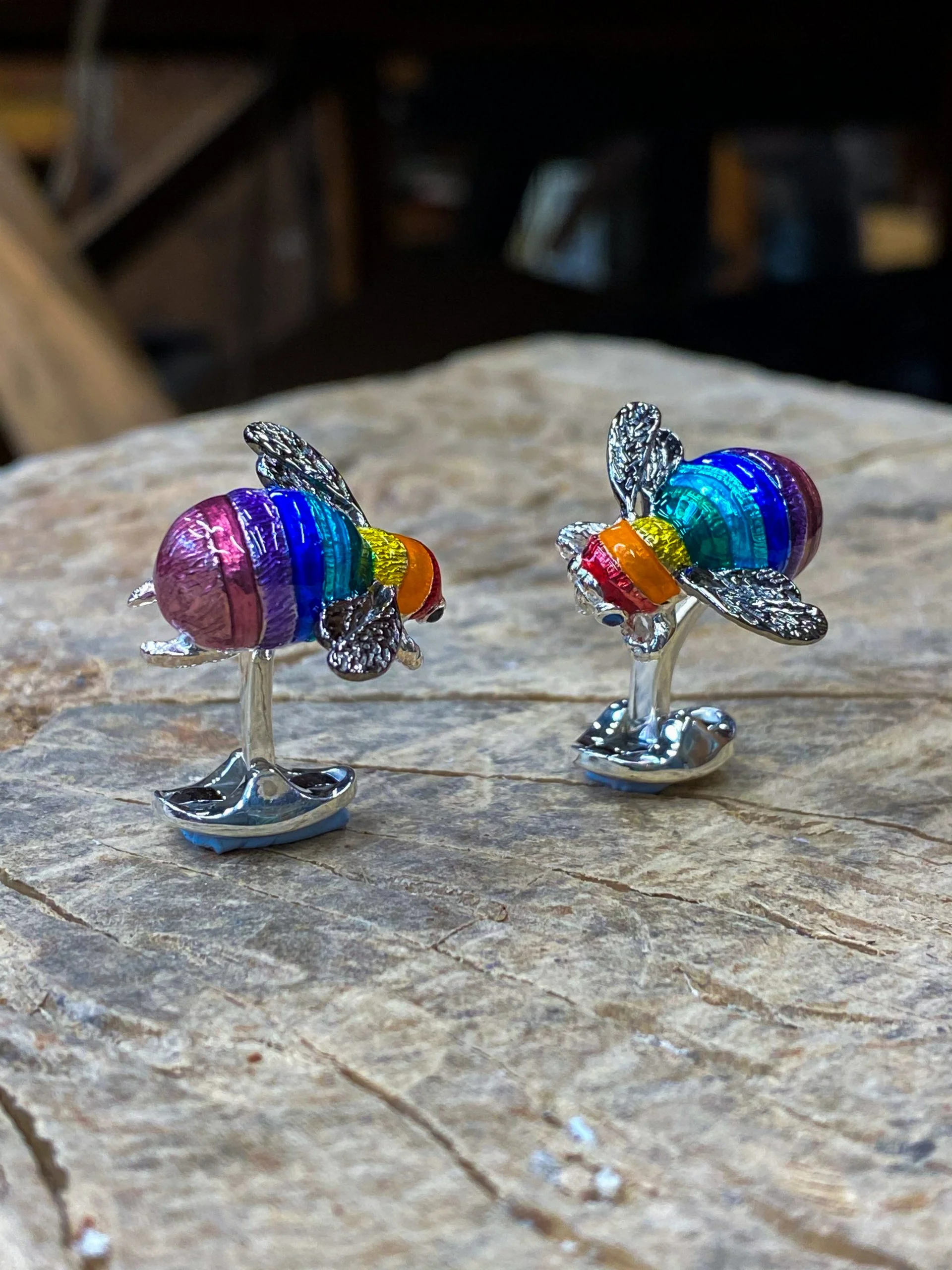 Deakin & Francis Cufflinks Limited Edition Sterling Silver Rainbow Bumble Bee - Image 3