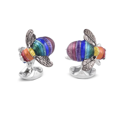 Deakin & Francis Cufflinks Limited Edition Sterling Silver Rainbow Bumble Bee - Image 4