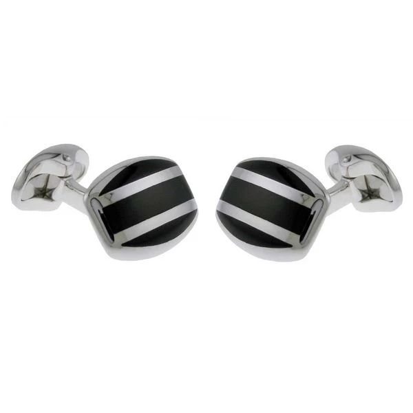Deakin & Francis Cufflinks Sterling Silver Barrel Striped Onyx Inlay