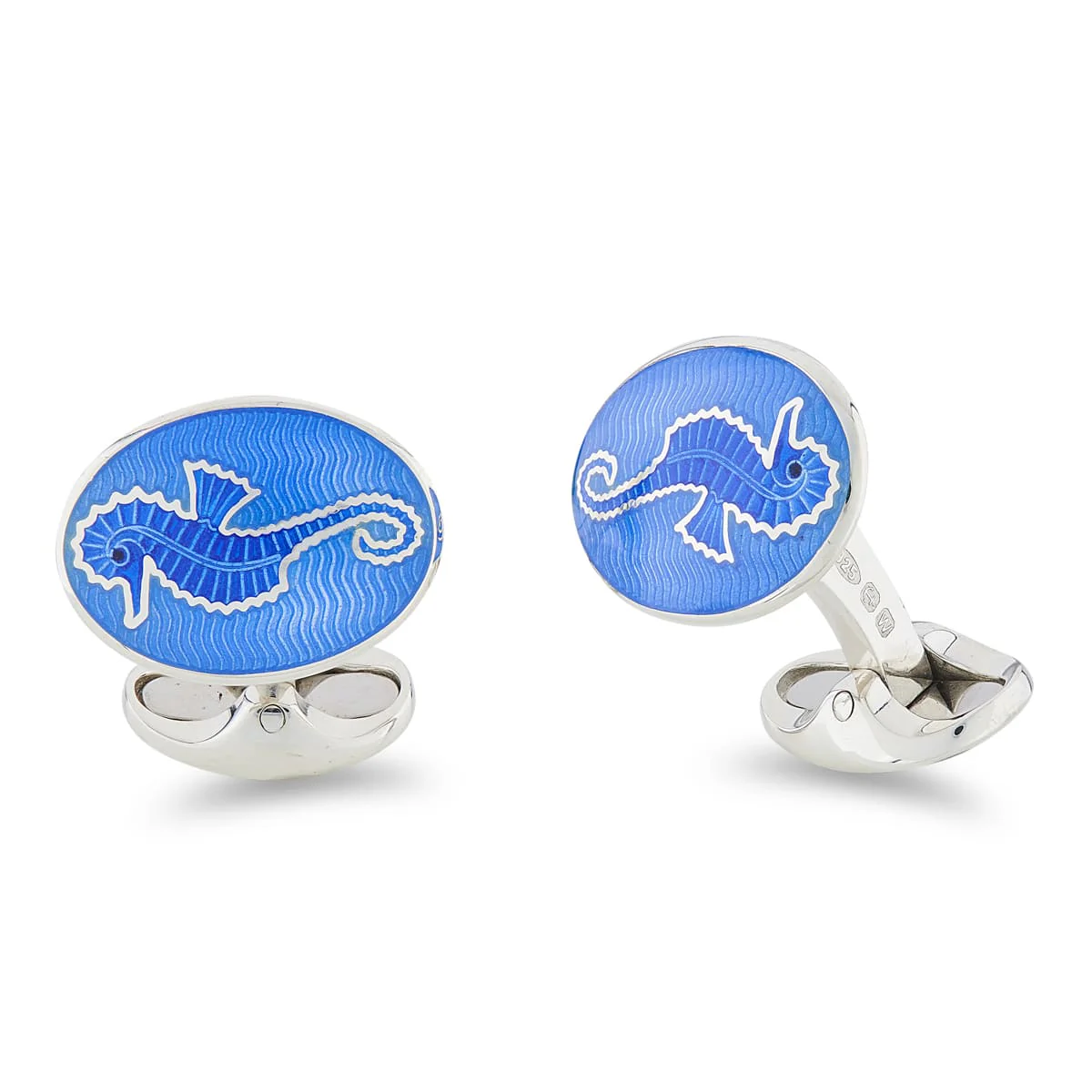 Deakin & Francis Cufflinks Sterling Silver Blue Enamel Seahorse