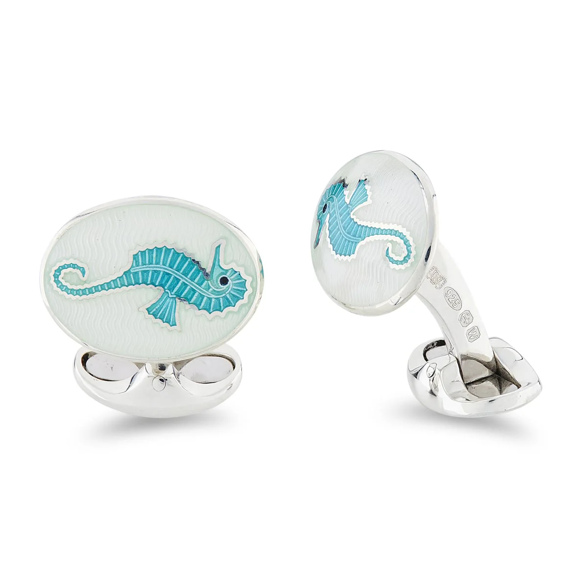 Deakin & Francis Cufflinks Sterling Silver Clear And Turquoise Enamel Seahorse