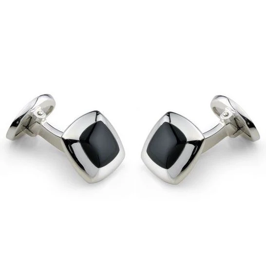 Deakin & Francis Cufflinks Sterling Silver Cushion Onyx Inlay