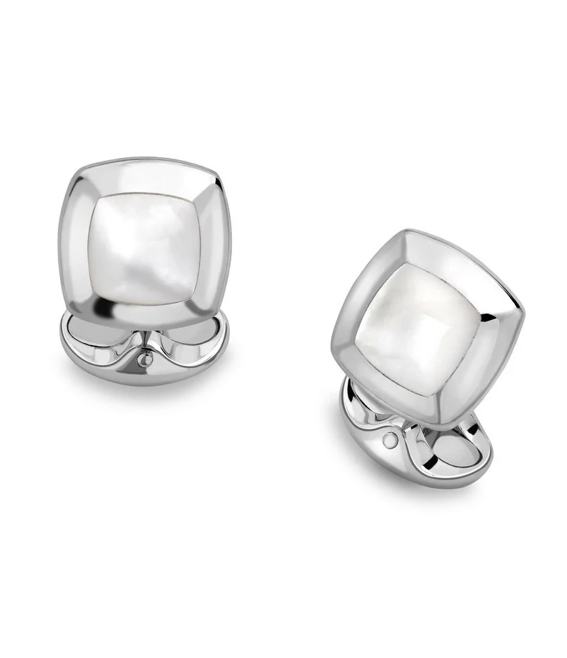 Deakin & Francis Cufflinks Sterling Silver Cushion White Mother of Pearl Inlay