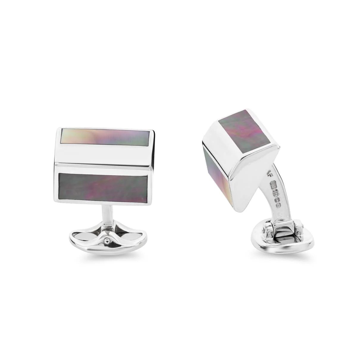 Deakin & Francis Cufflinks Sterling Silver Pyramid Shape With Grey Mother Of Pearl Inlay