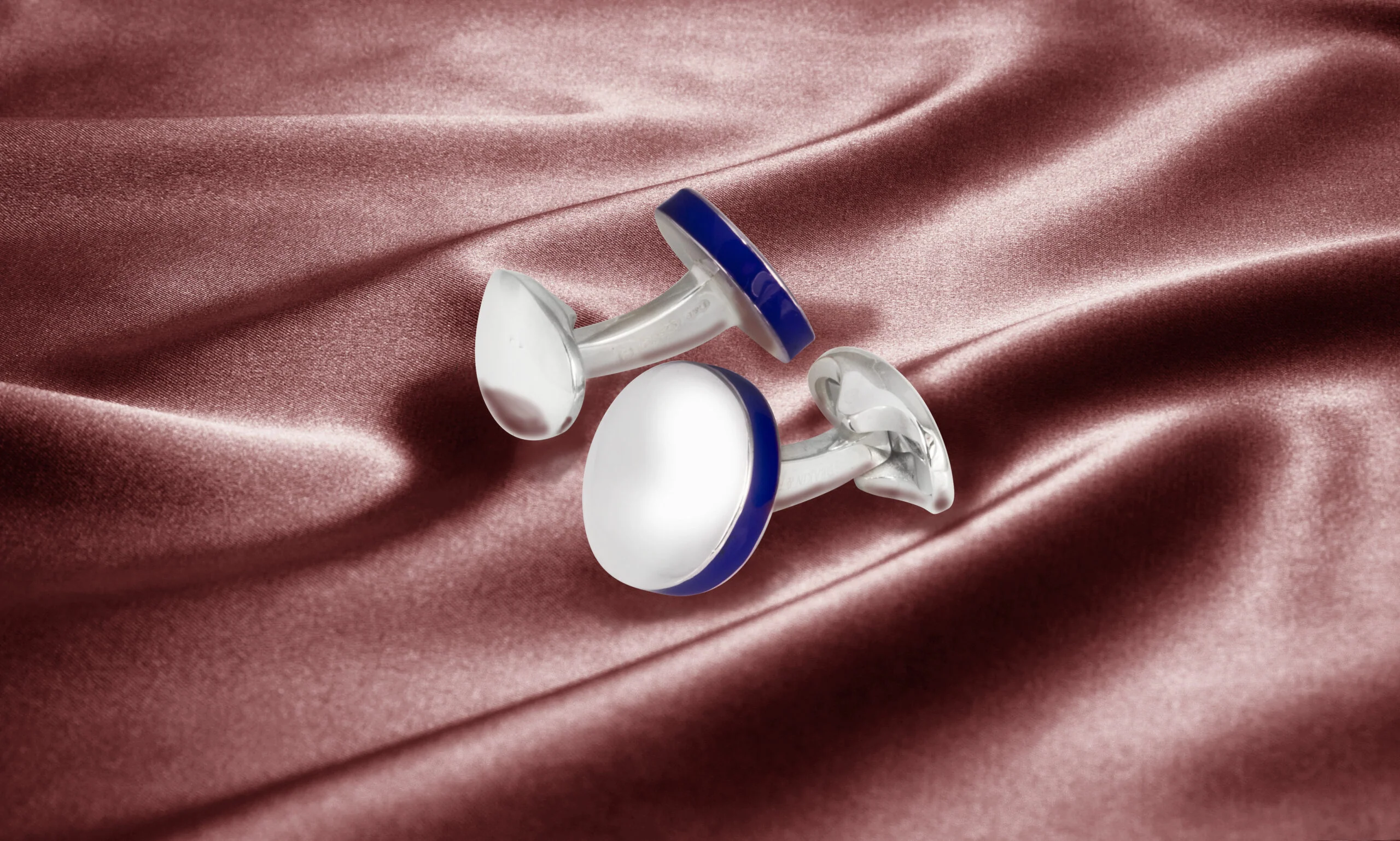 Deakin & Francis Cufflinks Sterling Silver Round Deep Blue Edge - Image 3
