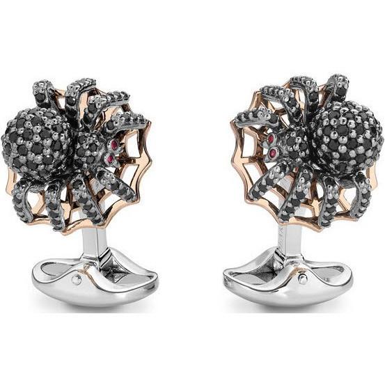 Deakin & Francis Sterling Silver Black Spinel Ruby Spider Cufflinks