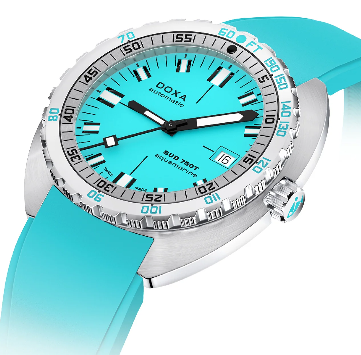 Doxa Sub 750T Aquamarine Turquoise Rubber Watch - Image 2