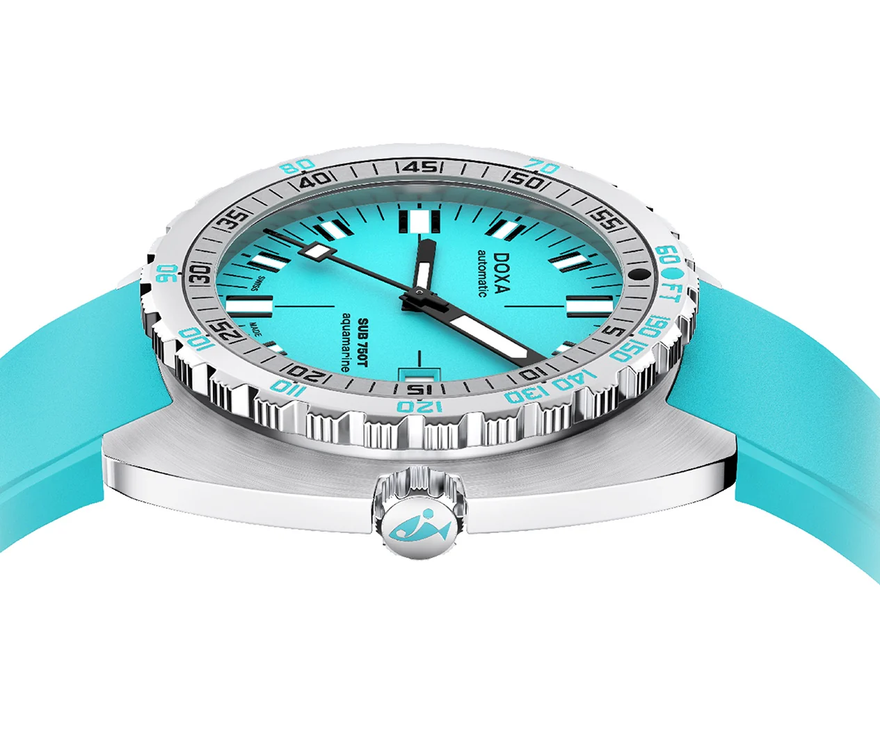 Doxa Sub 750T Aquamarine Turquoise Rubber Watch - Image 3