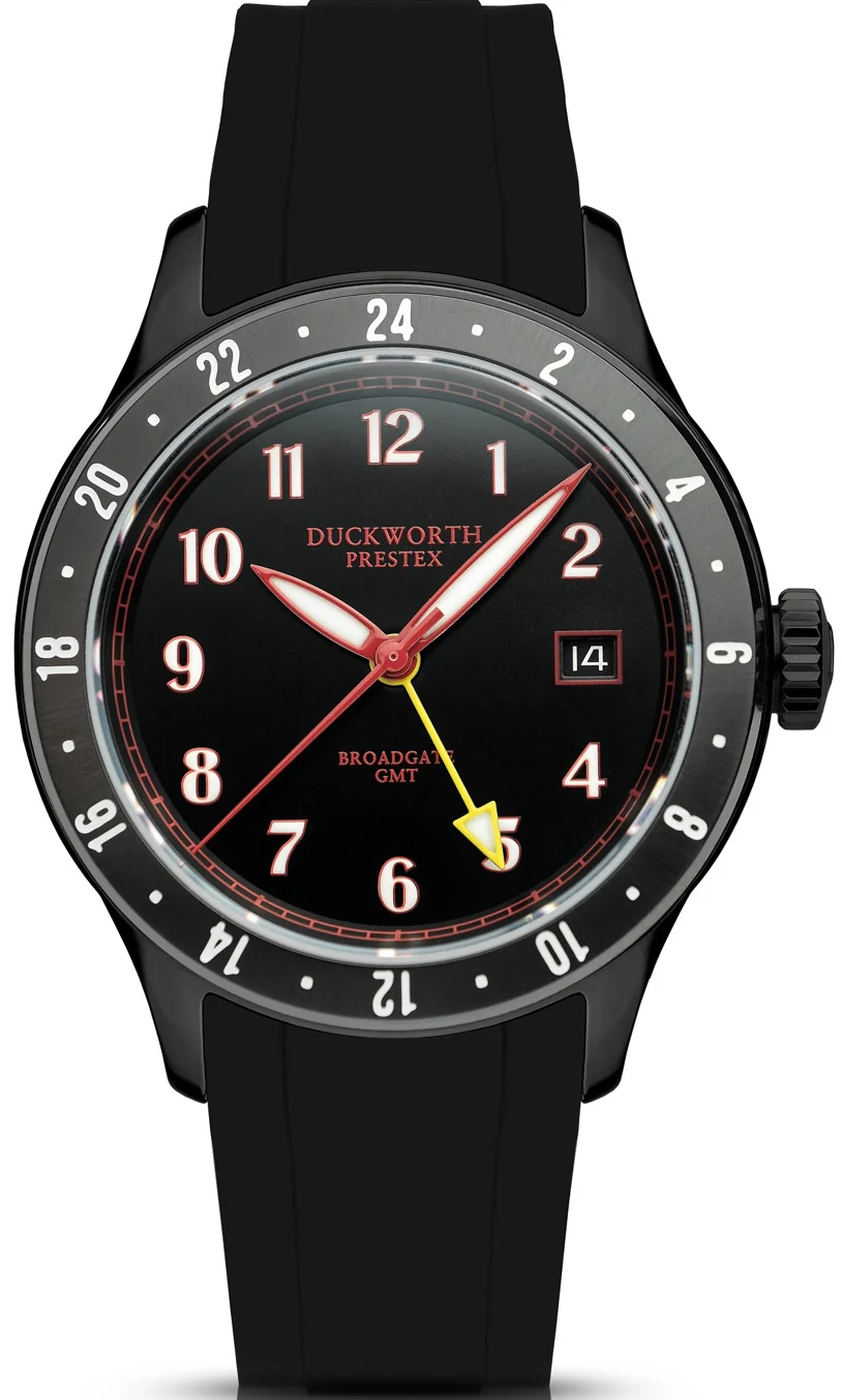 Duckworth Prestex Broadgate GMT Black PVD Black Rubber Watch