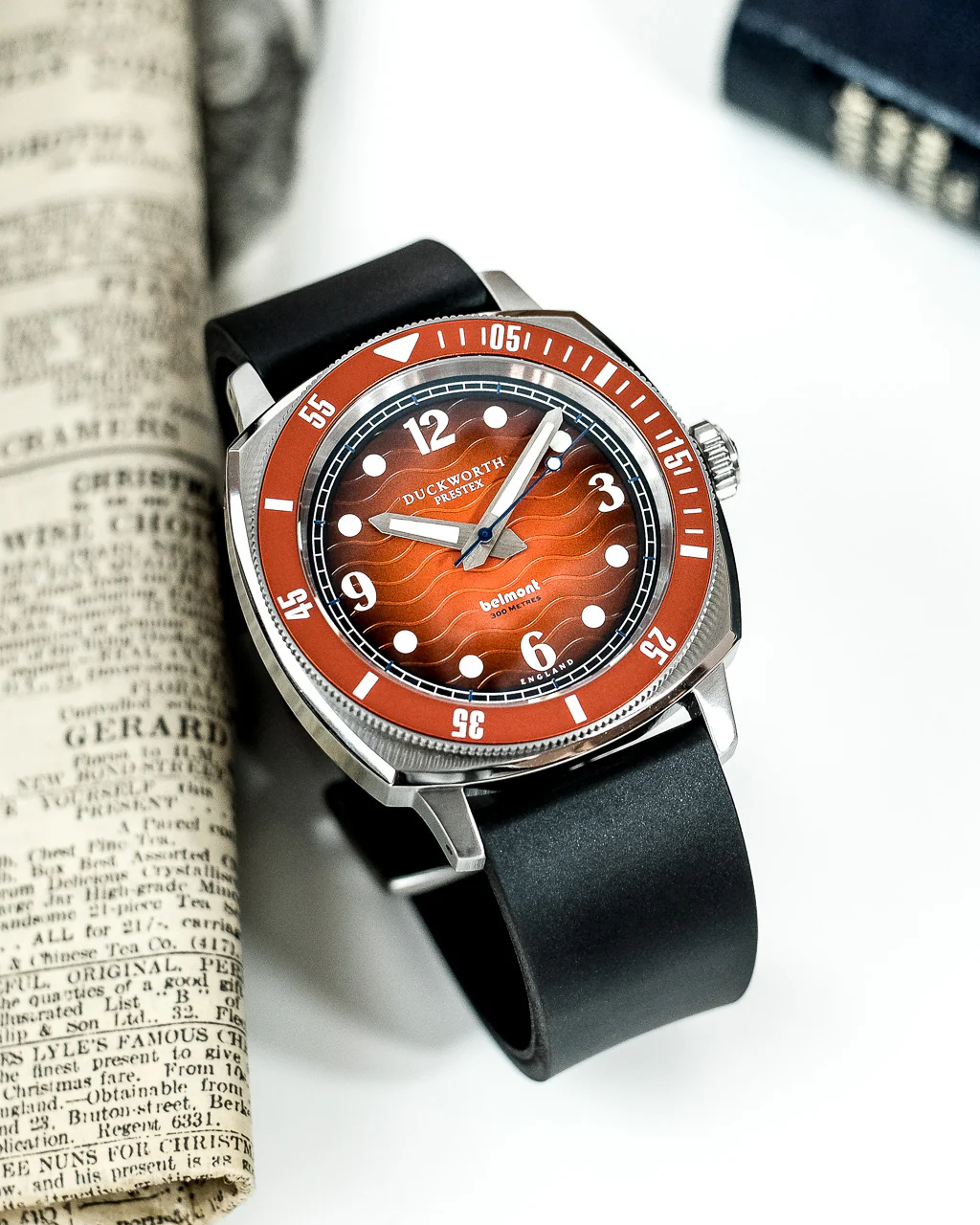 Duckworth Prestex Belmont Dive Orange Black Rubber Watch - Image 3