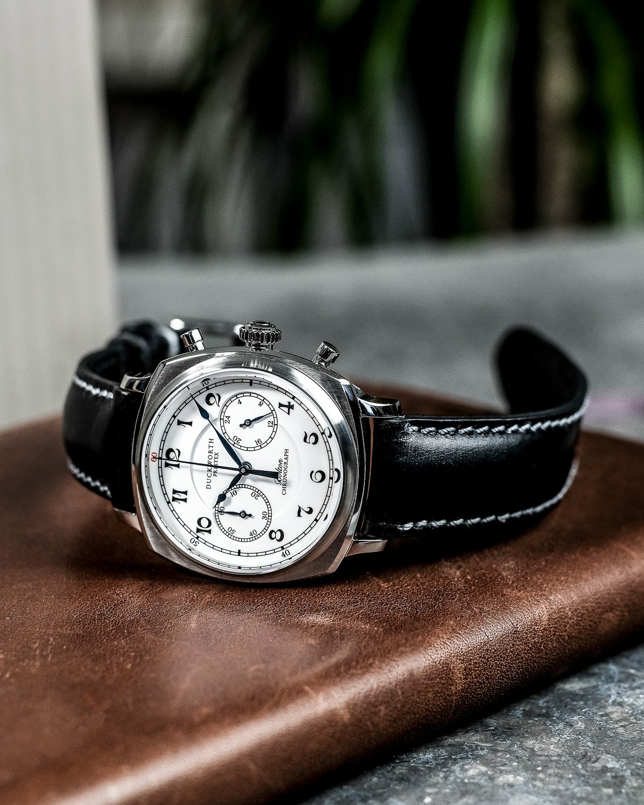 Duckworth Prestex Bolton Chronograph White Black Leather Watch - Image 3