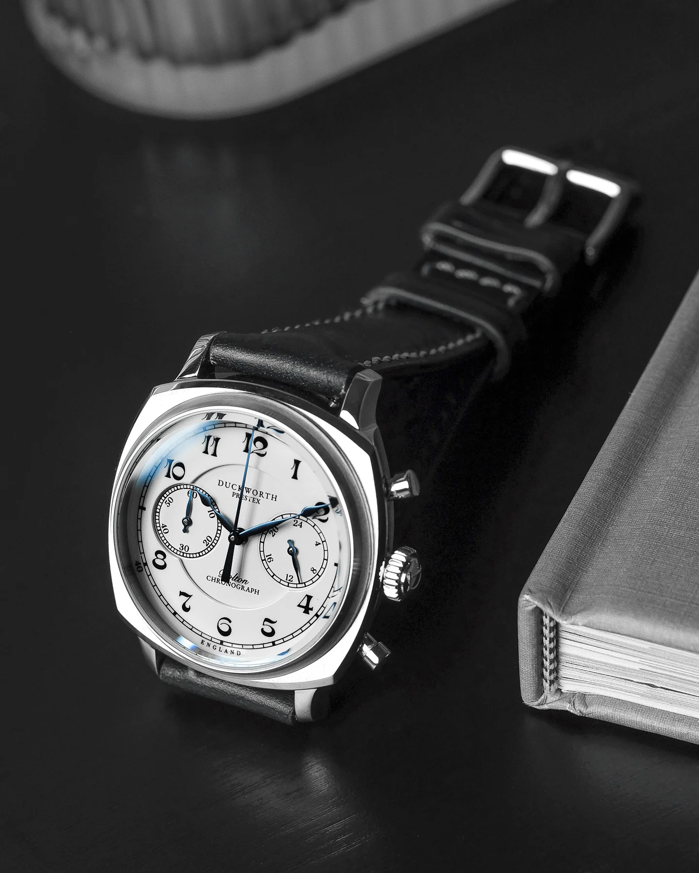 Duckworth Prestex Bolton Chronograph White Black Leather Watch - Image 4