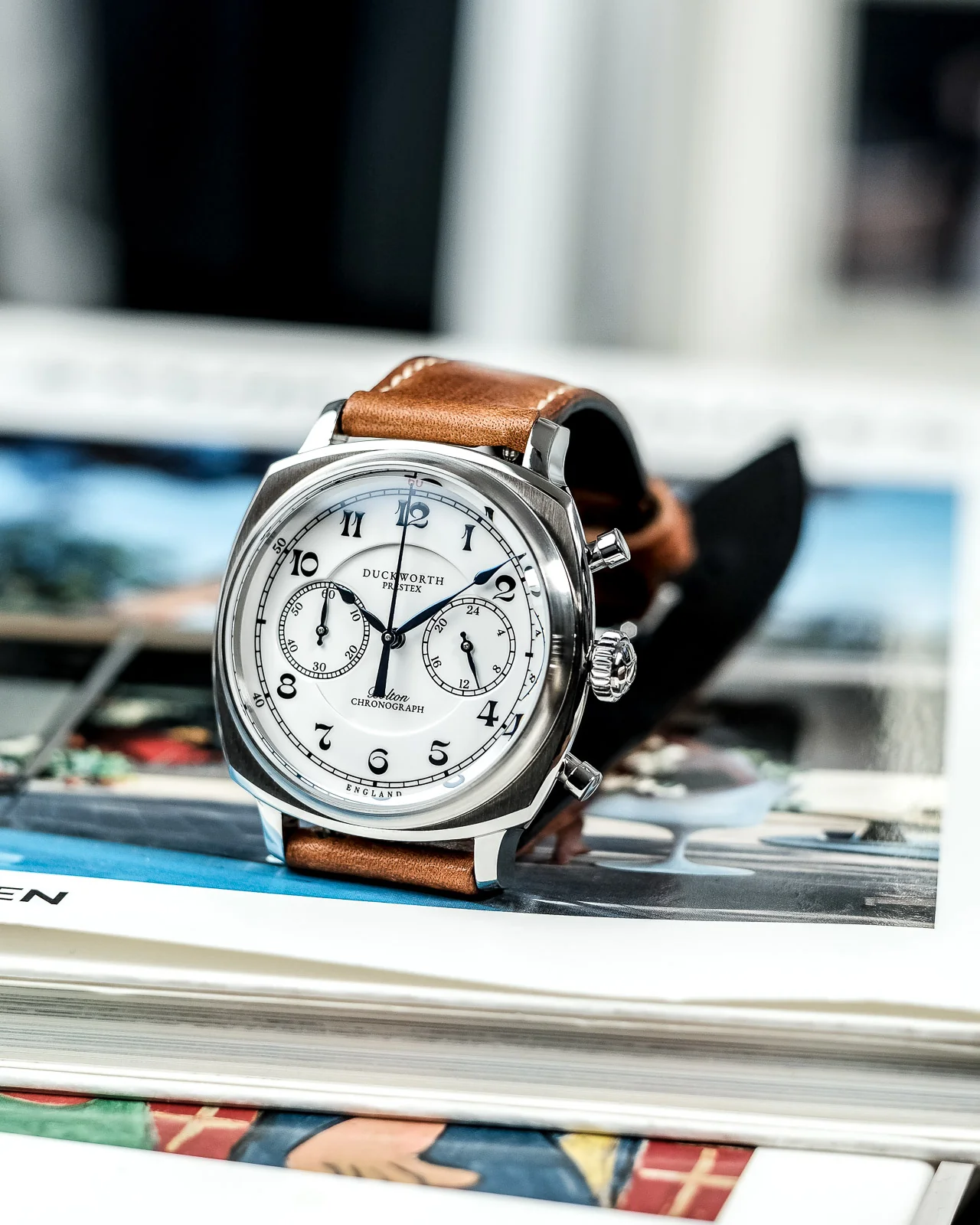 Duckworth Prestex Bolton Chronograph White Brown Leather Watch - Image 4