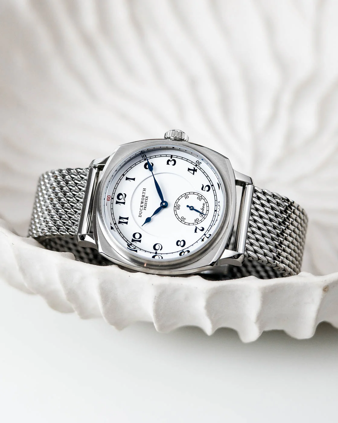 Duckworth Prestex Bolton Small Seconds White Mesh Bracelet Watch - Image 2