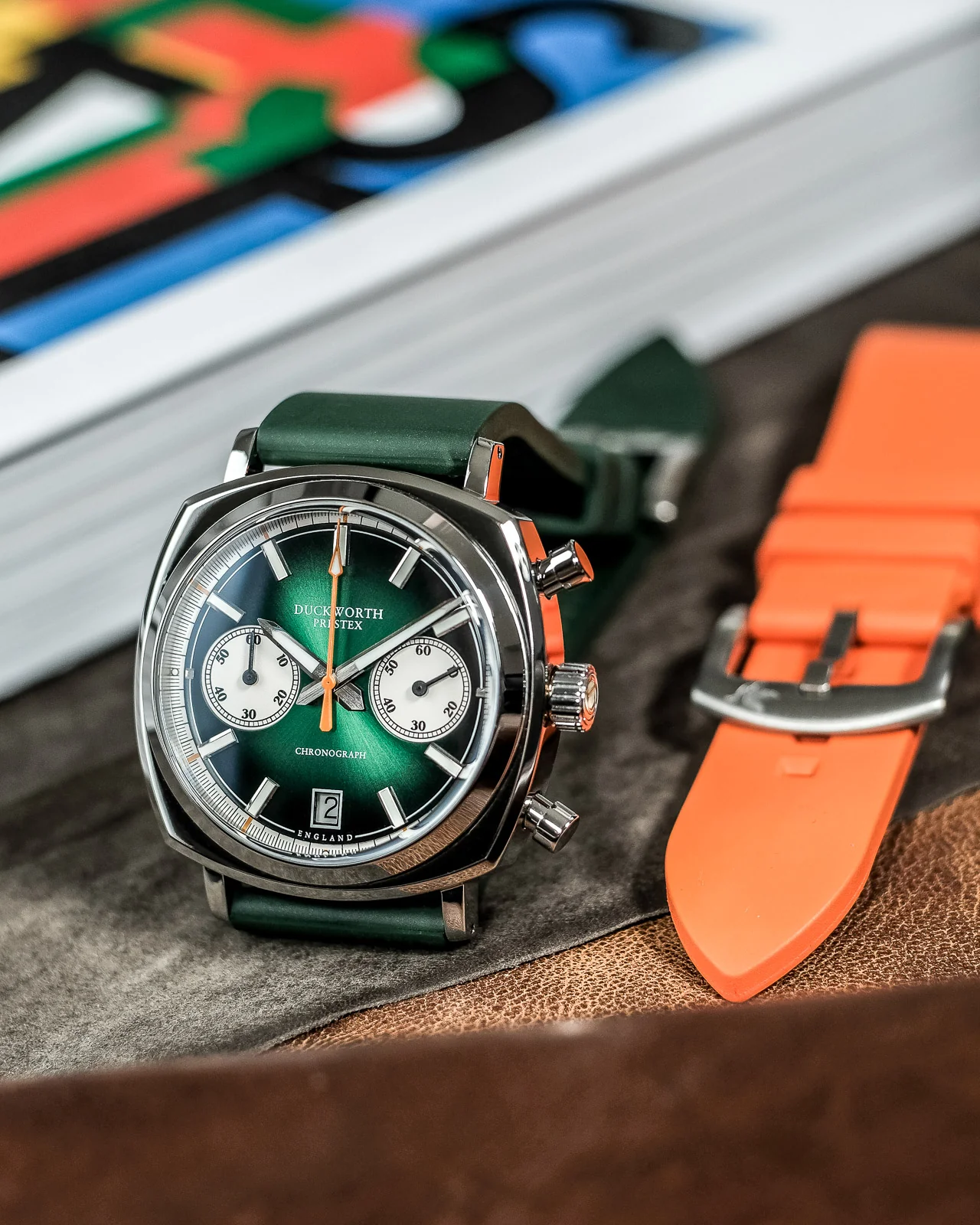 Duckworth Prestex Chronograph 42 Green Green Rubber Watch - Image 7