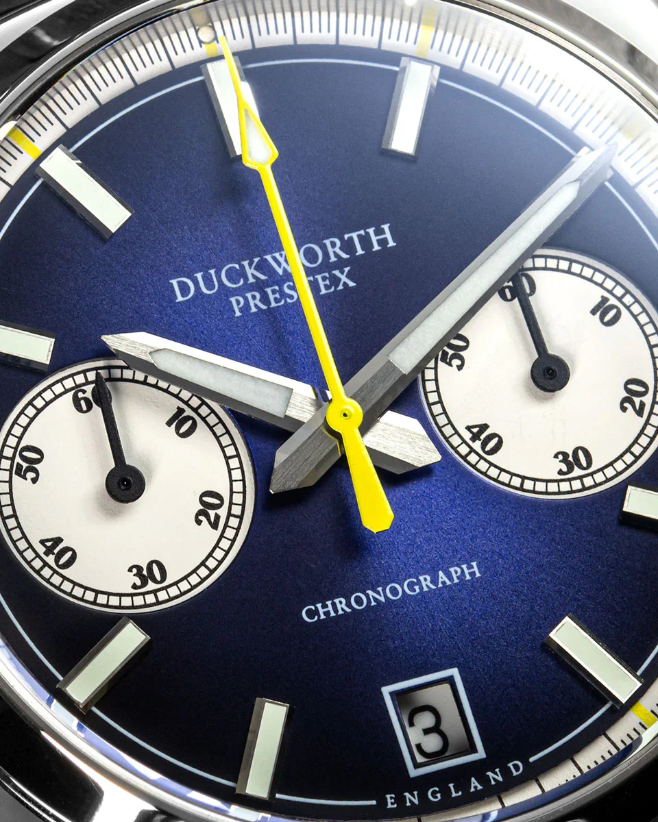Duckworth Prestex Chronograph 42 Blue Sunburst Blue Rubber Watch - Image 2