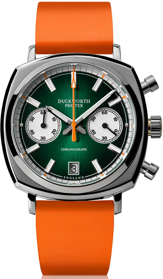 Duckworth Prestex 42 Green Sunburst Orange Rubber Watch