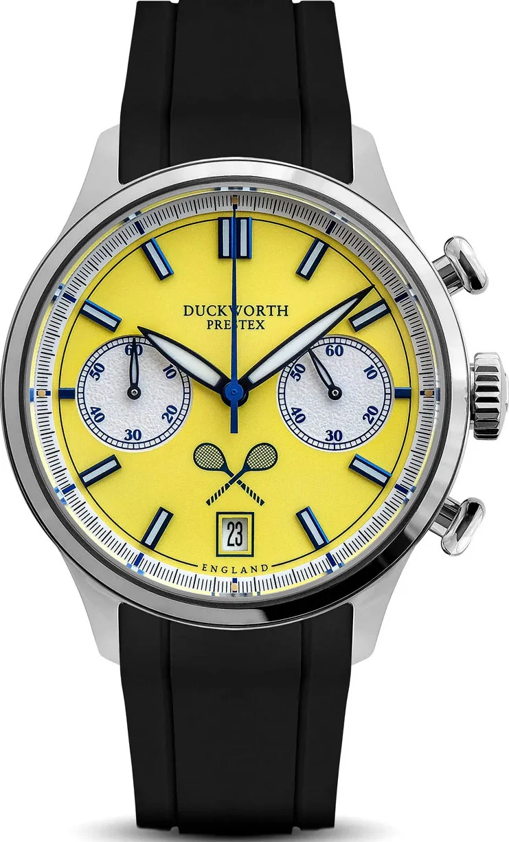 Duckworth Prestex Lostock Yellow 40mm Quartz Chronograph Black Rubber Watch