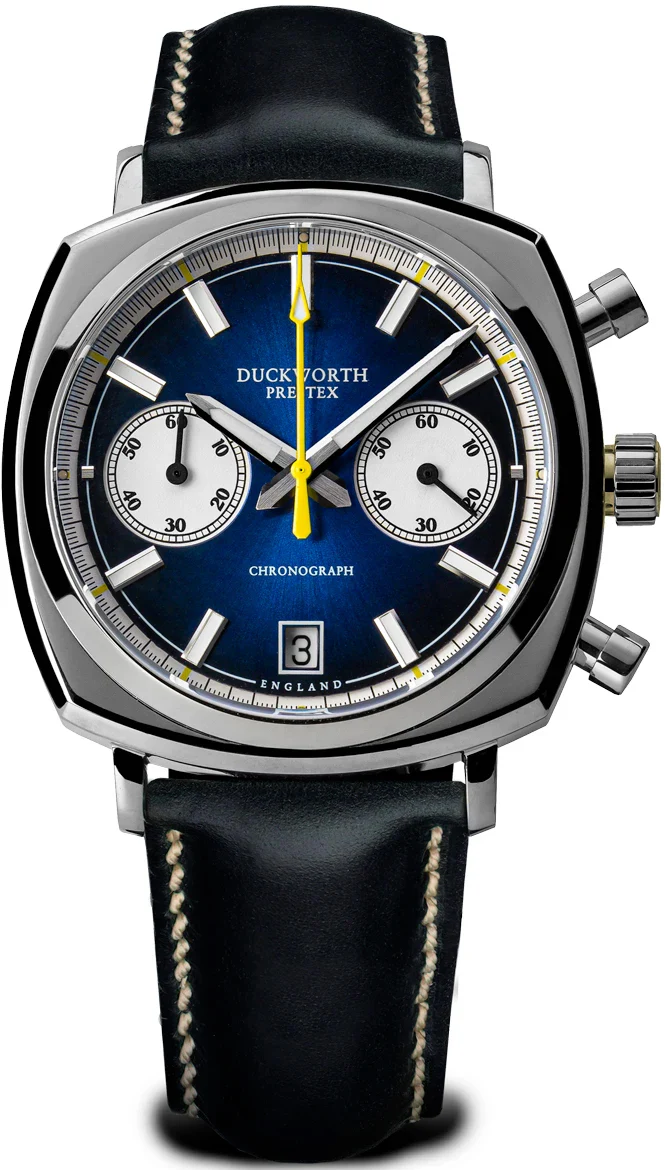 Duckworth Prestex Chronograph 42 Blue Sunburst Blue Leather Watch