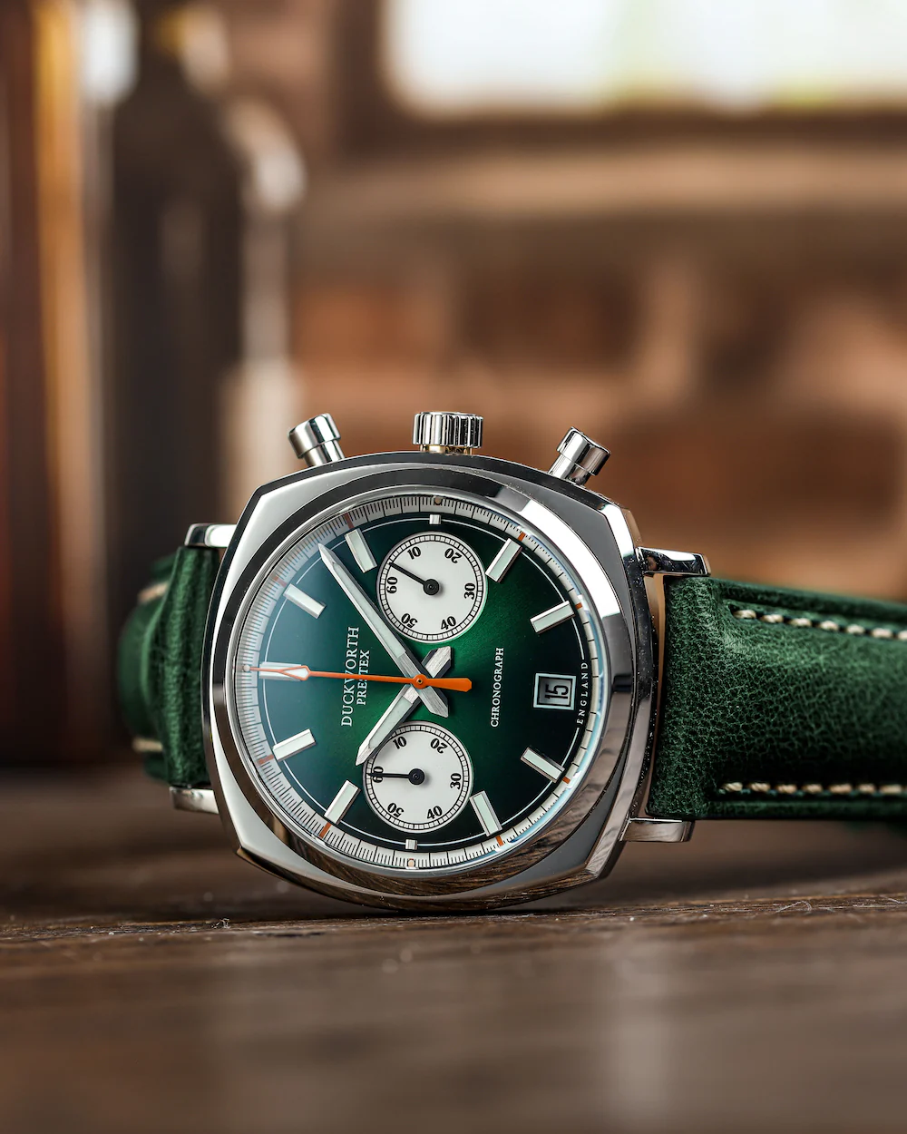 Duckworth Prestex 42 Green Sunburst Olive Green Leather Watch - Image 5