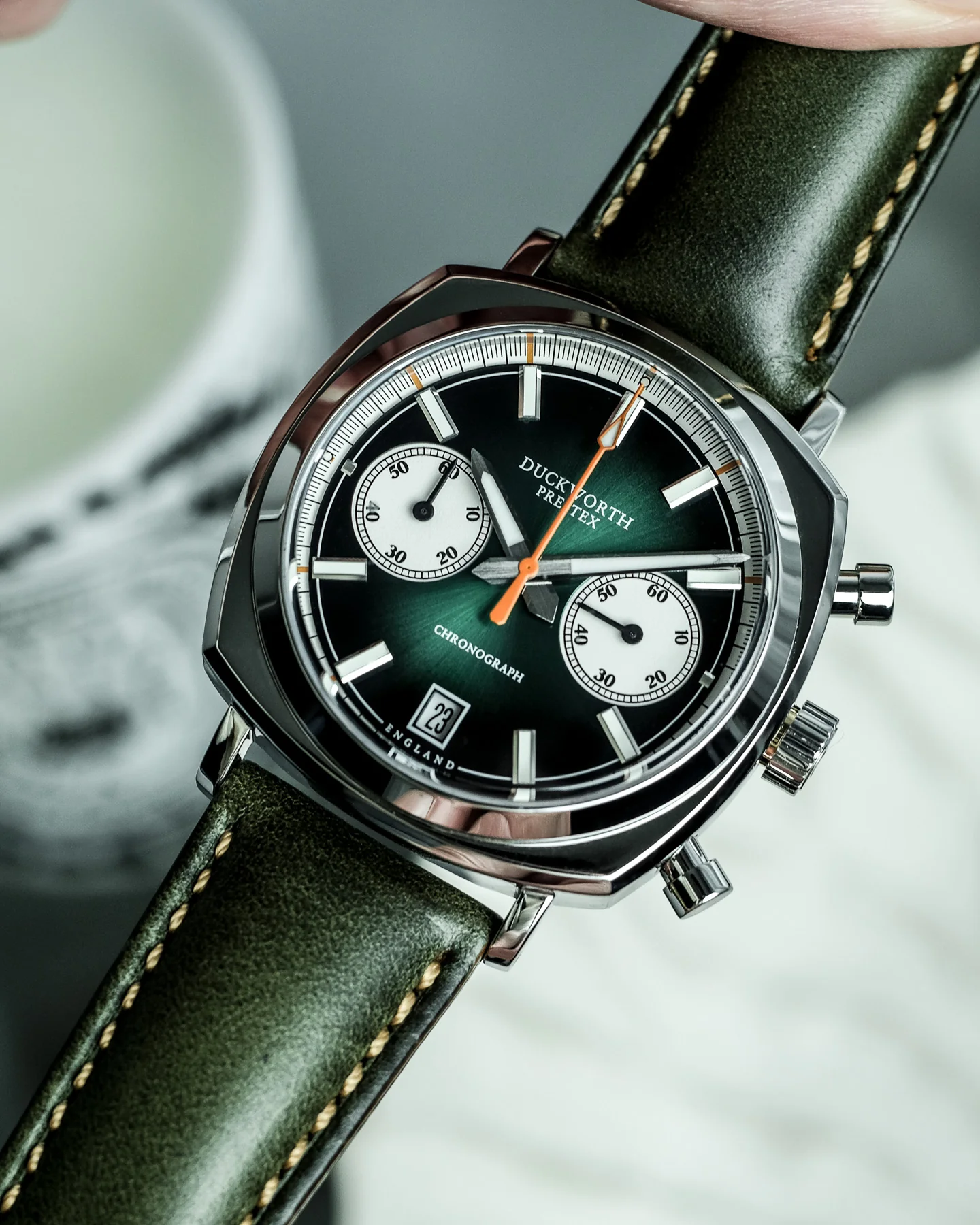 Duckworth Prestex 42 Green Sunburst Olive Green Leather Watch - Image 6