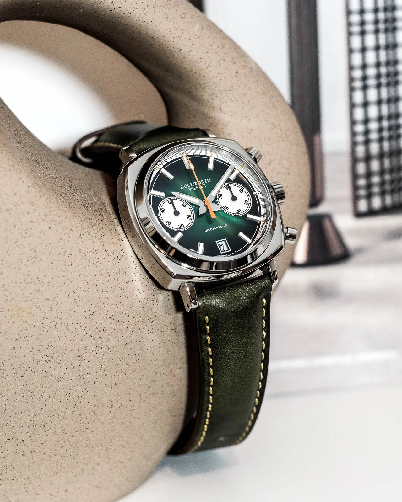 Duckworth Prestex 42 Green Sunburst Olive Green Leather Watch - Image 7