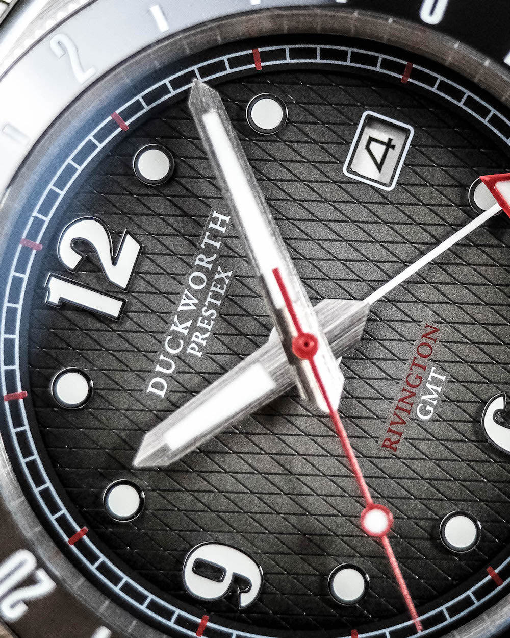 Duckworth Prestex Rivington GMT Black Grey Fume Black Leather Watch - Image 3