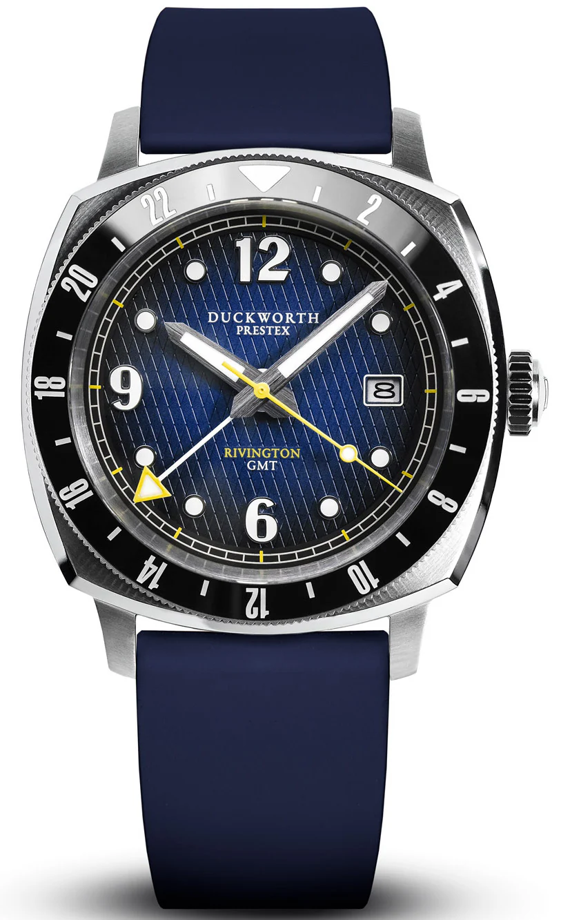 Duckworth Prestex Rivington GMT Blue Fume Blue Rubber Watch