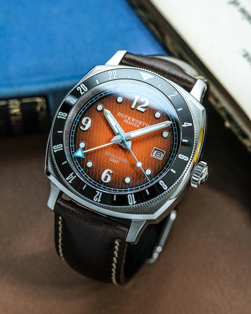 Duckworth Prestex Rivington GMT Orange Fume Brown Leather Watch - Image 3