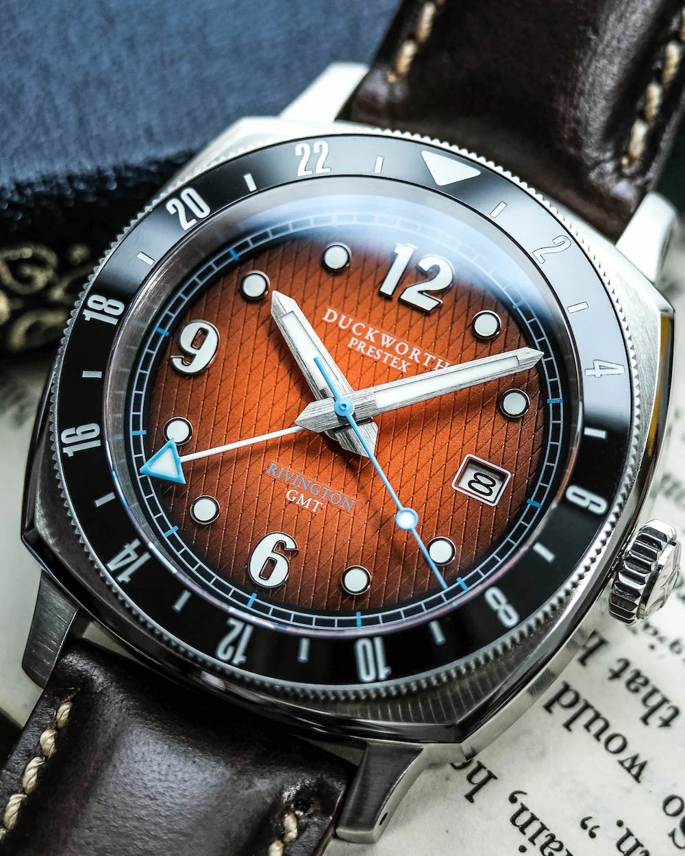 Duckworth Prestex Rivington GMT Orange Fume Brown Leather Watch - Image 4