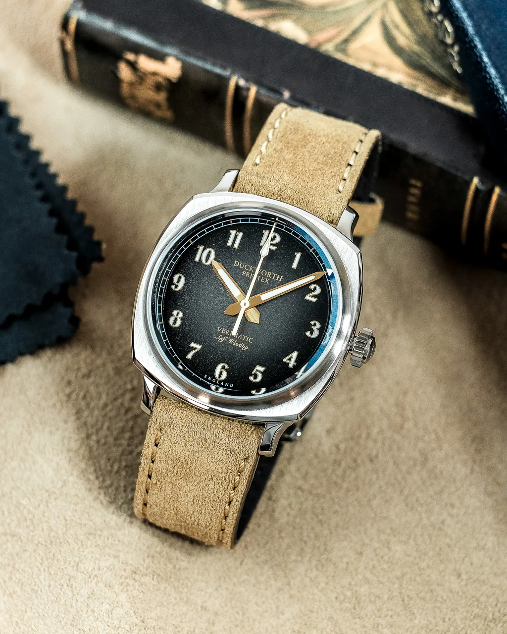 Duckworth Prestex Verimatic Black Fume Beige Suede Watch - Image 5