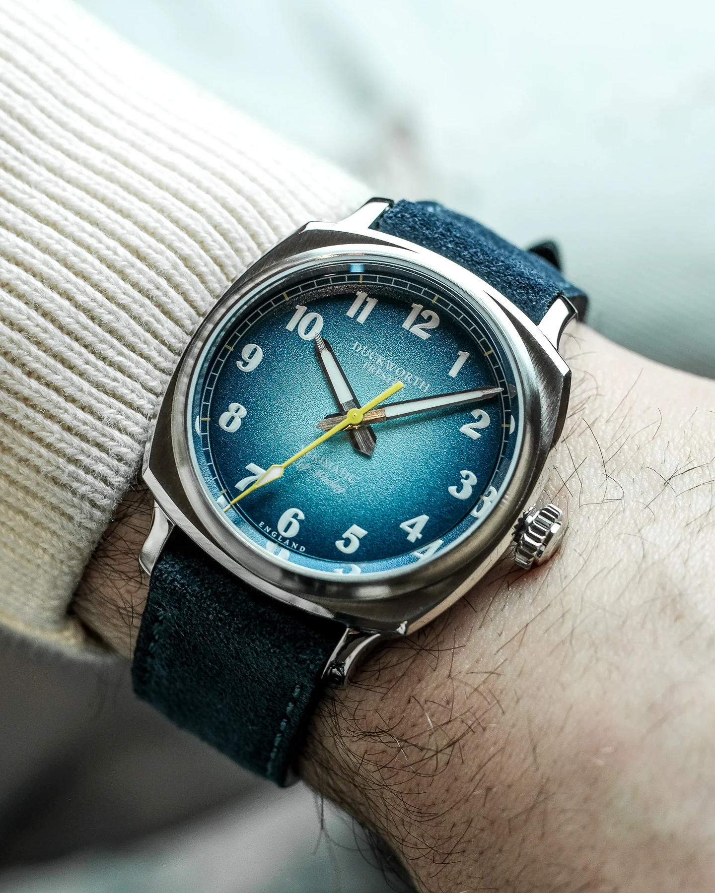 Duckworth Prestex Verimatic Blue Fume Blue Suede Watch - Image 4
